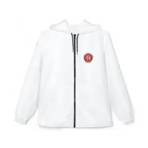 White Windbreaker Jacket - Perfect for when getting out of the DOJO.  Belgium flag on the right sleeve with JKA and Belgium text