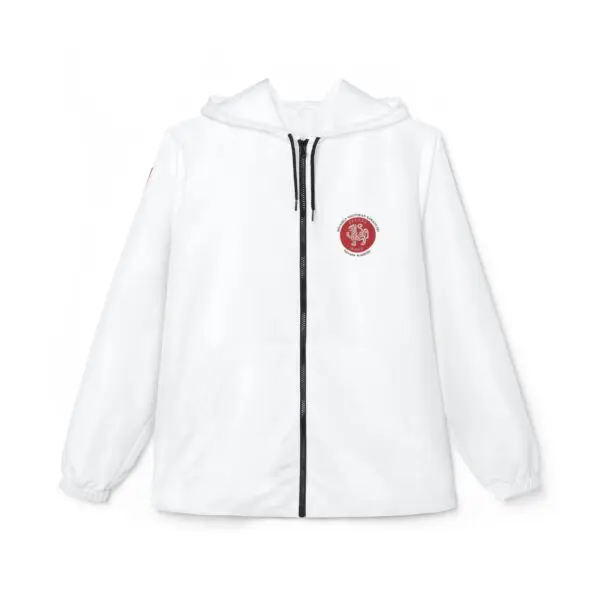 White Windbreaker Jacket - Perfect for when getting out of the DOJO.  Belgium flag on the right sleeve with JKA and Belgium text