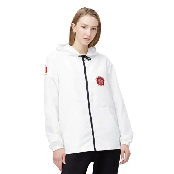 White Windbreaker Jacket - Perfect for when getting out of the DOJO.  Belgium flag on the right sleeve with JKA and Belgium text - Image 3